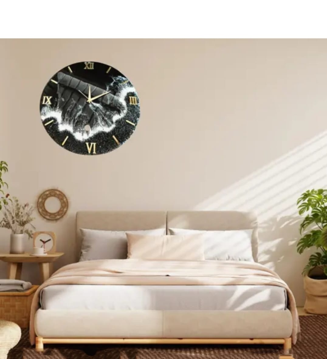Premium Black Resin Wall Clock – Ocean Wave Design