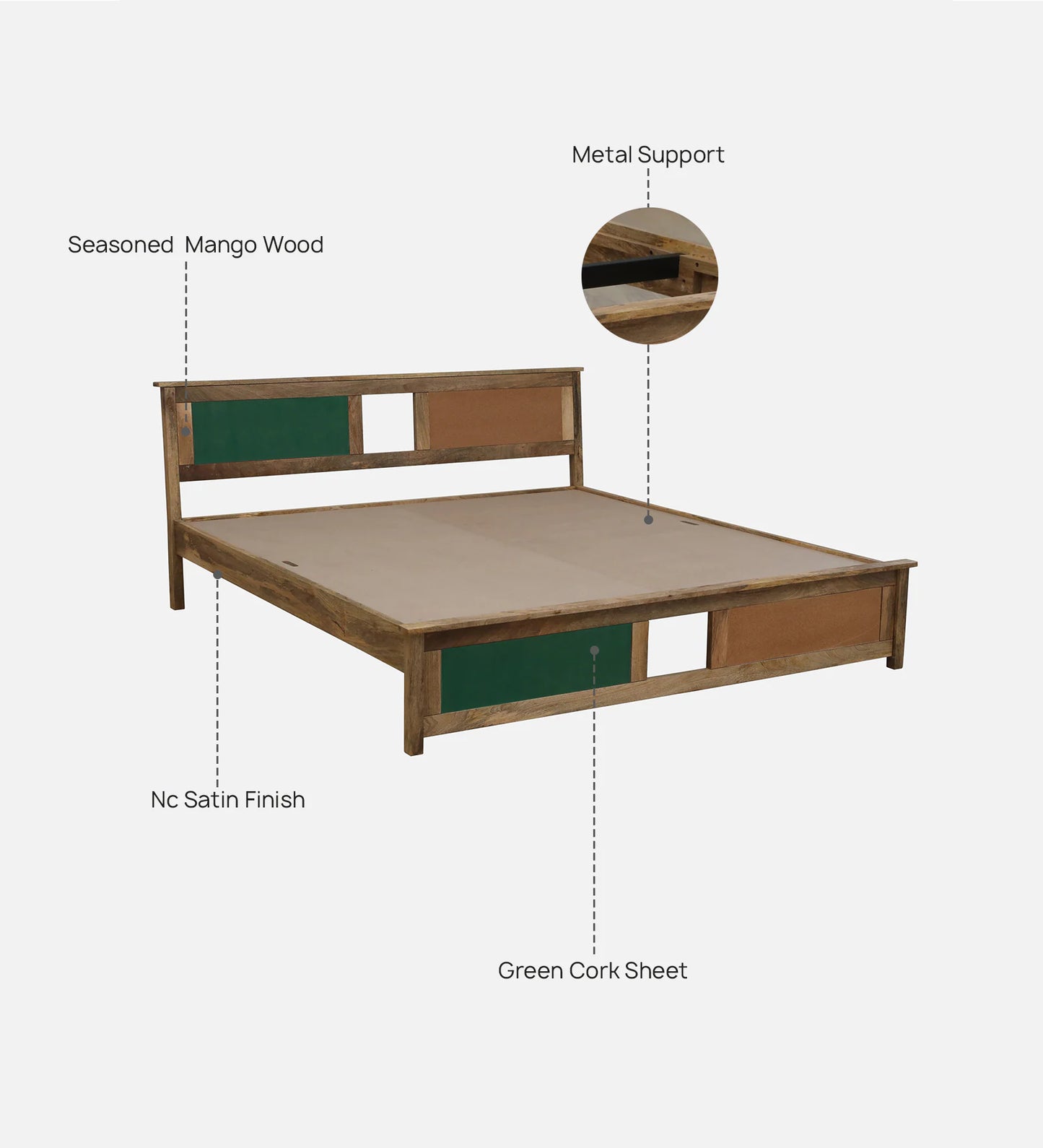 Mango Wood King Size Bed In Natural Finish