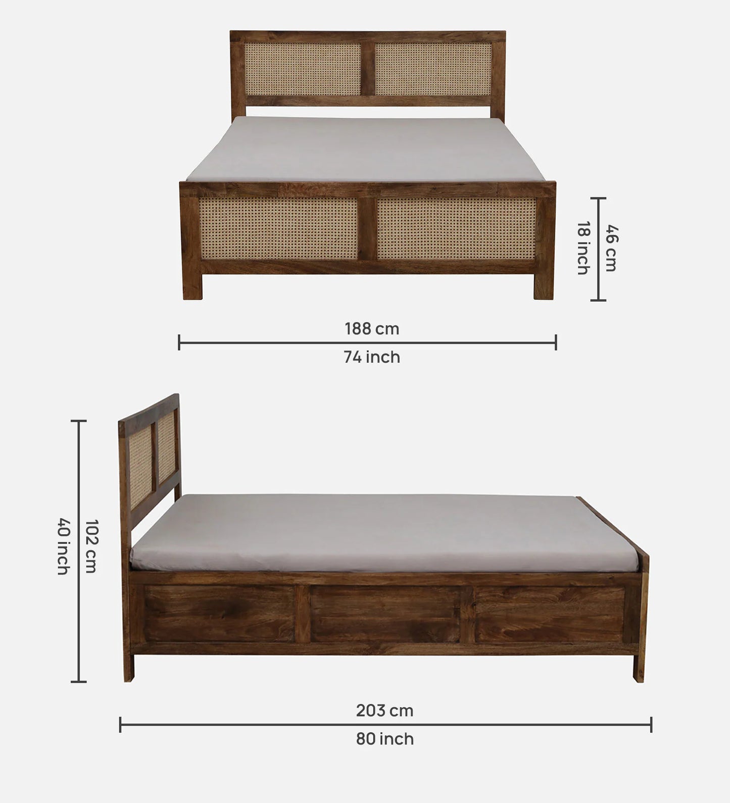 Mango Wood King Size Bed In Rustic Teak Finish With Box Storage