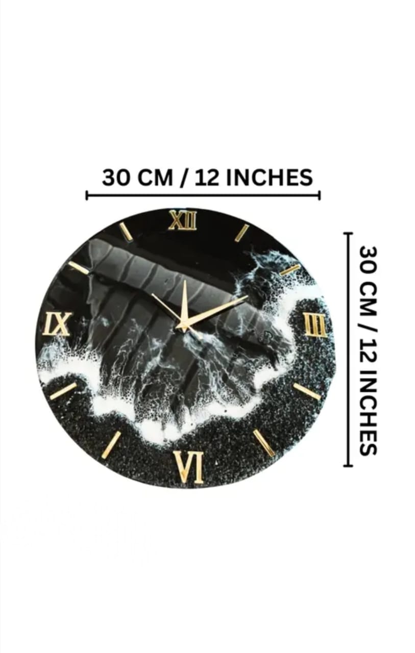 Premium Black Resin Wall Clock – Ocean Wave Design