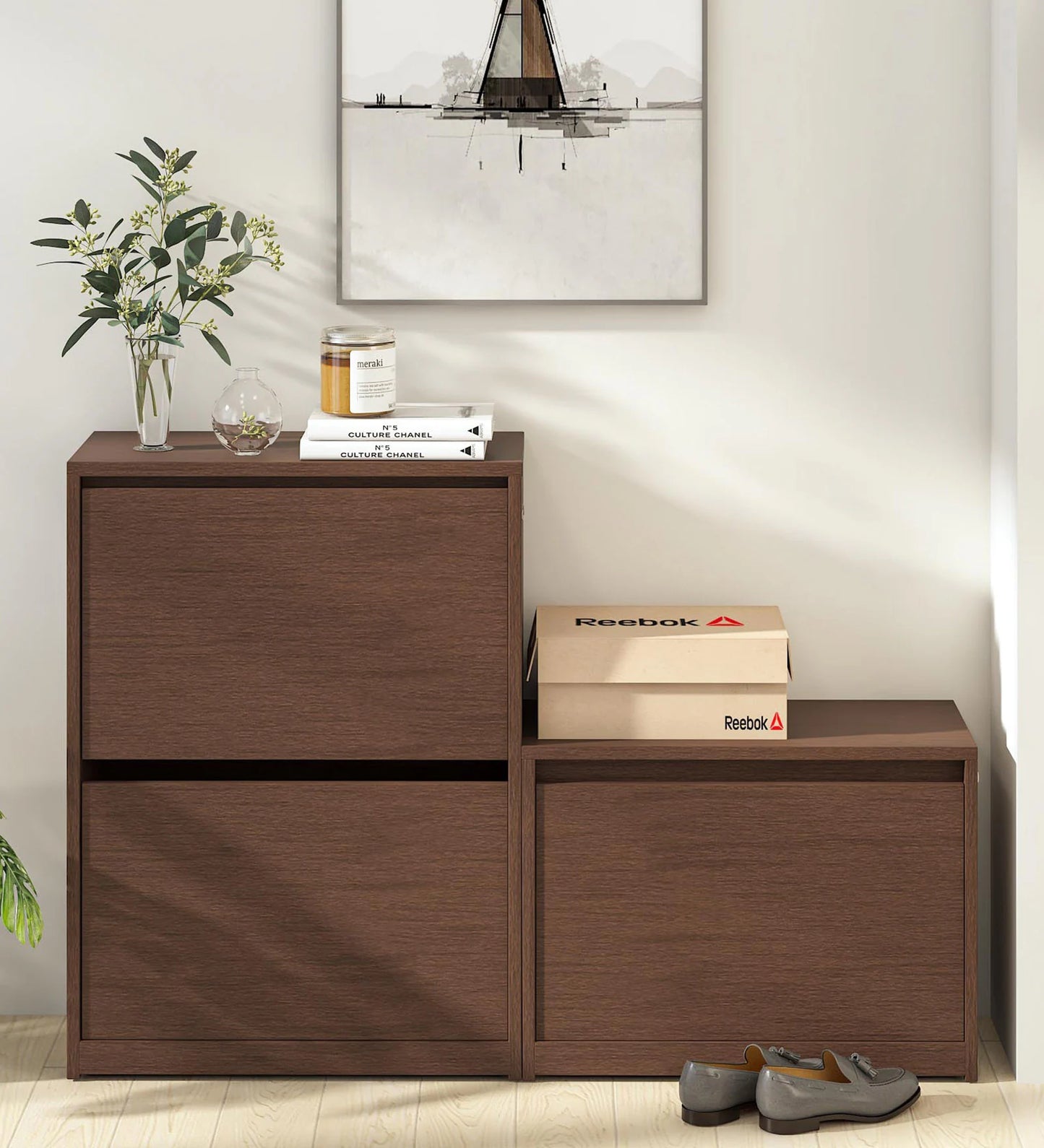 Tilt Out Shoe Rack in Columbia Walnut Finish