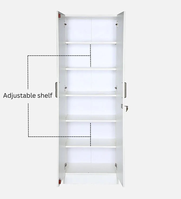 2 Door Wardrobe In Off White Finish With Adjustable Shelves