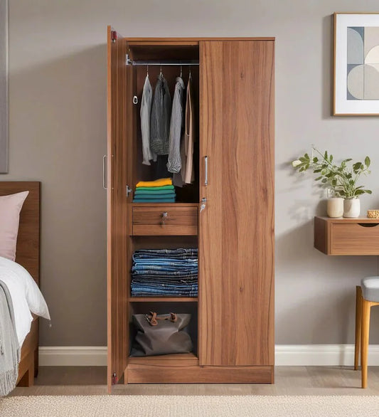 2 Door Wardrobe In Lyon Walnut Finish With Drawer