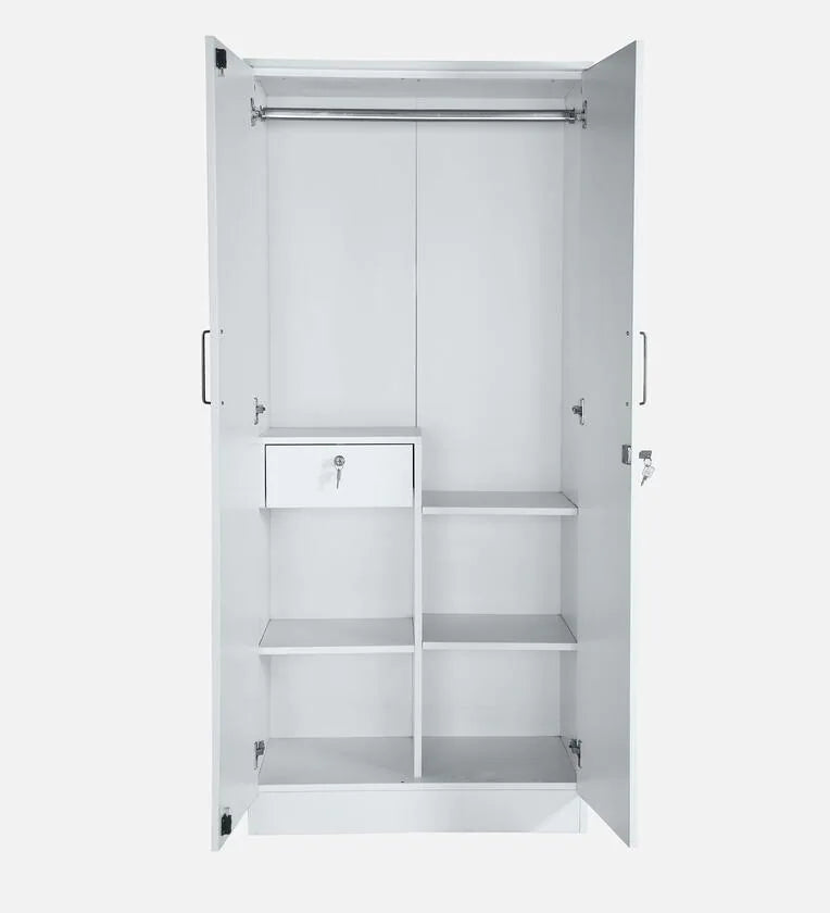 2 Door Wardrobe In Off White Finish With Drawer