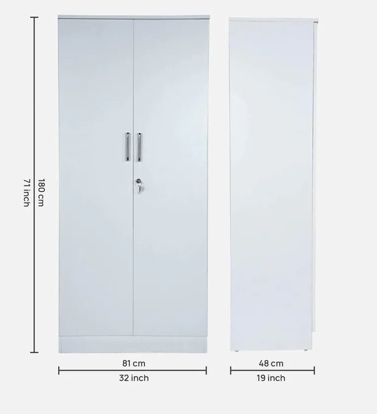 2 Door Wardrobe In Off White Finish With Drawer
