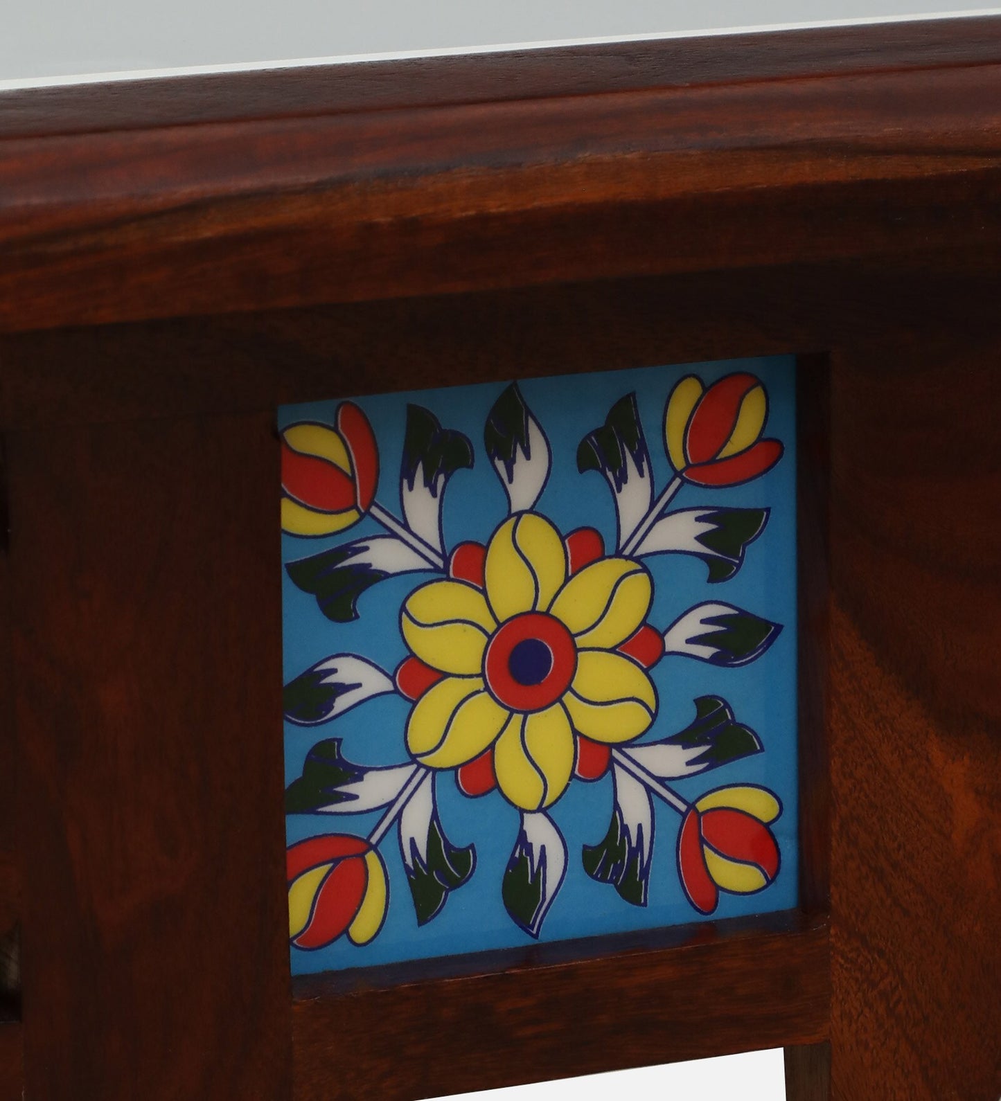 Sheesham Wood Coffee Table In Honey Oak Finish With Porcelain Top