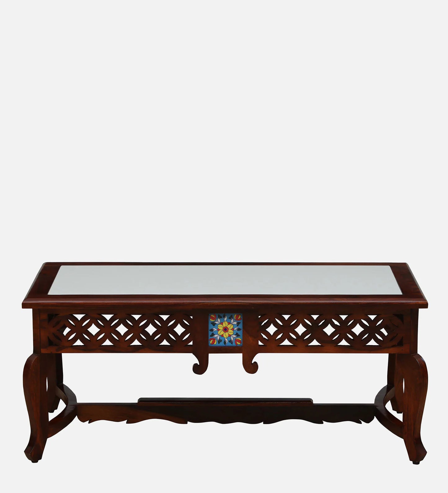 Sheesham Wood Coffee Table In Honey Oak Finish With Porcelain Top