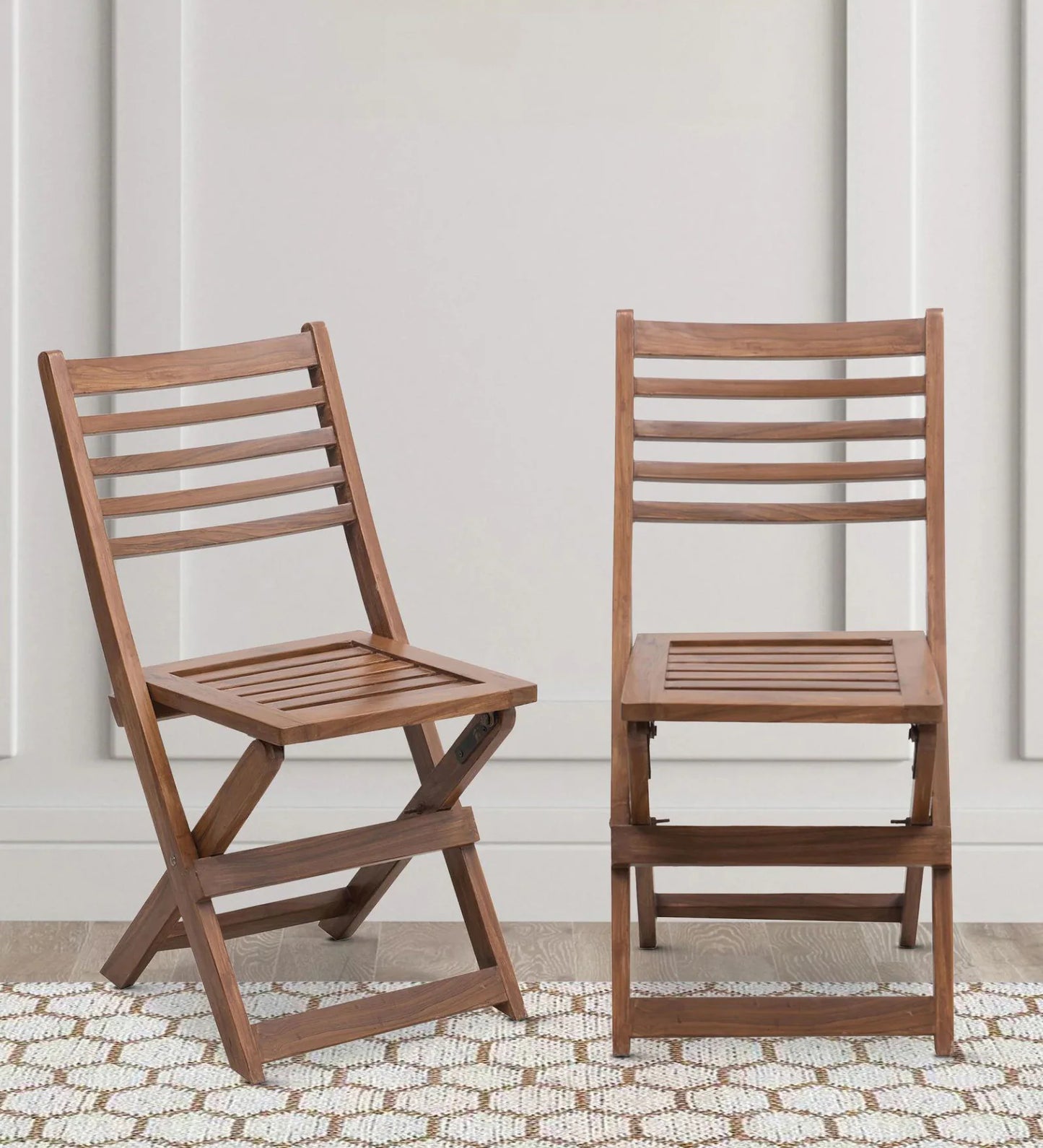 Portico Solid Wood Folding Chair In Teak Finish (Set of 2)