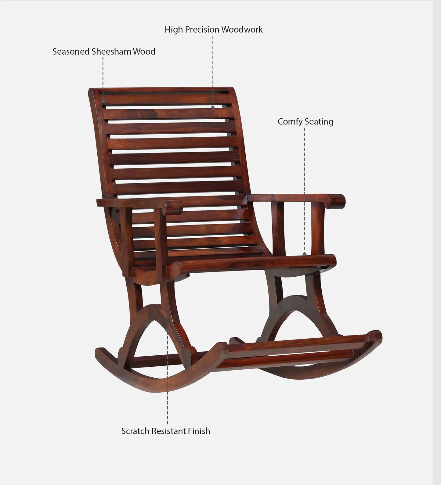 Sheesham Wood Rocking Chair in Scratch Resistant Honey Oak Finish