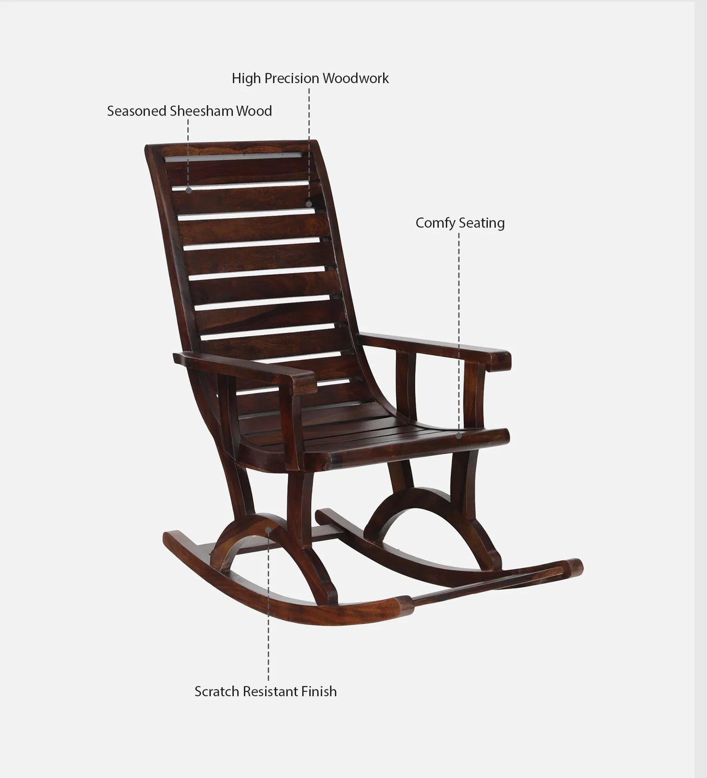 Sheesham Wood Rocking Chair In Scratch Resistant Provincial Teak Finish
